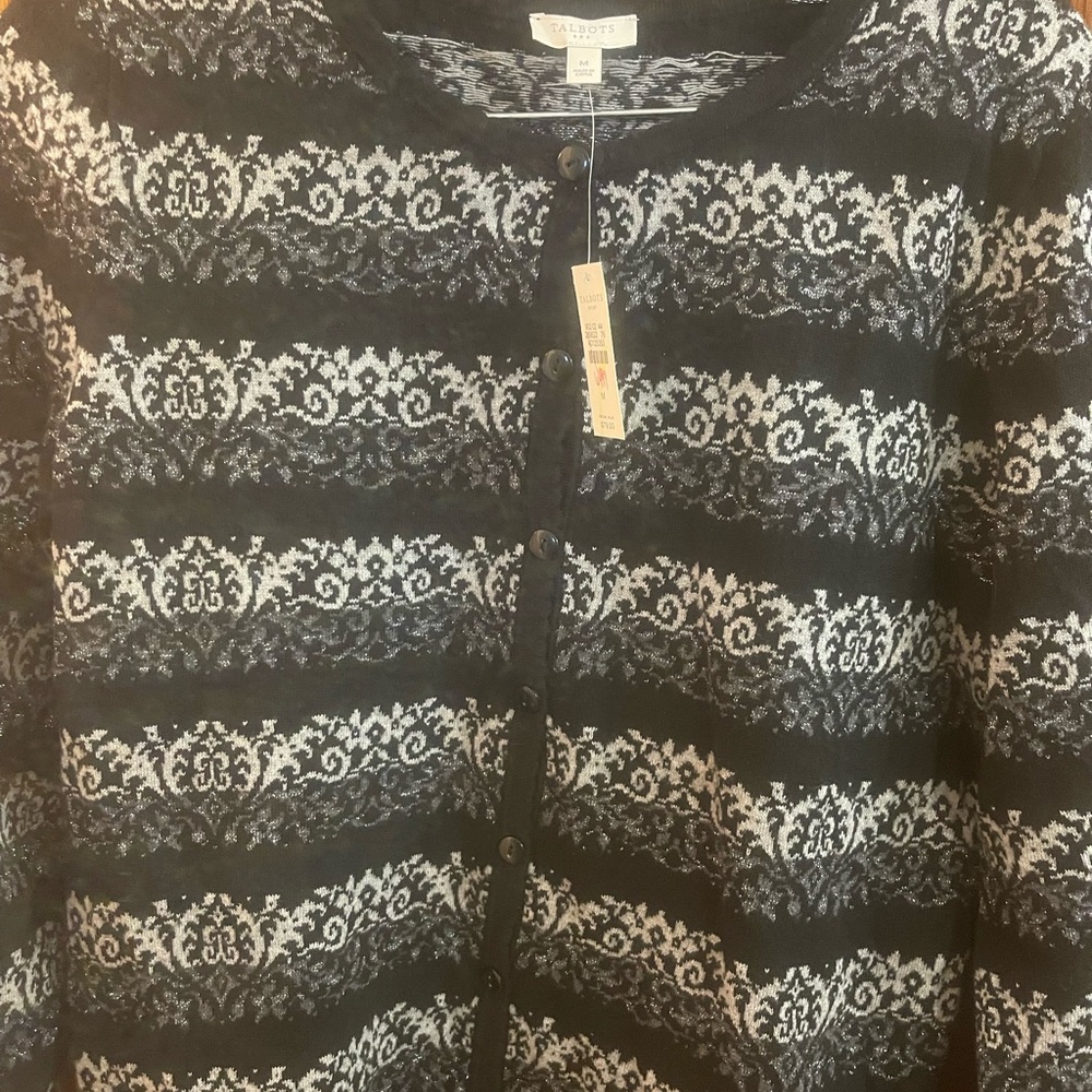 Talbots Black and White Ornate Cardigan
